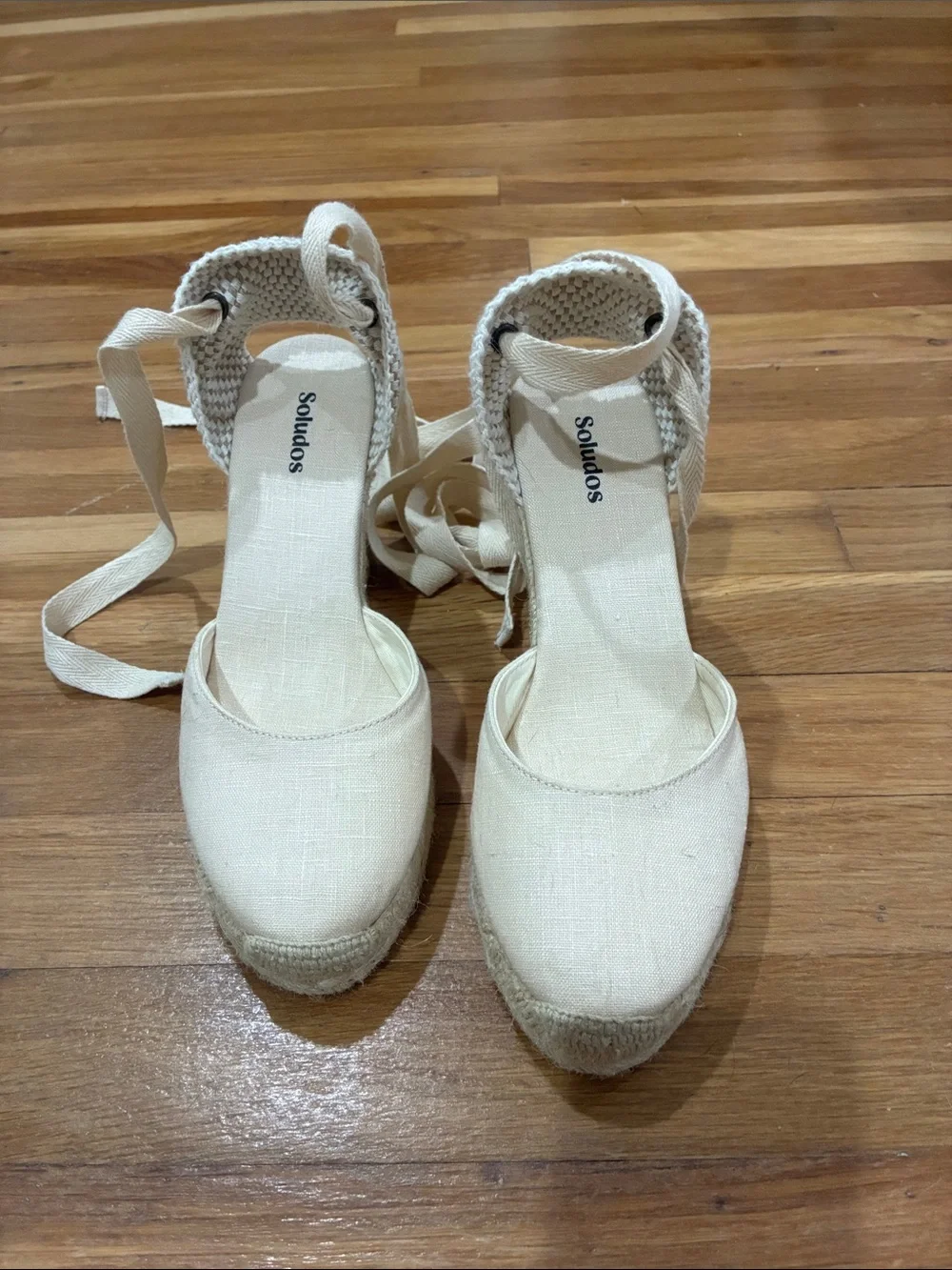 Soludos Women's Cream Espadrille Wedge Tie Shoes